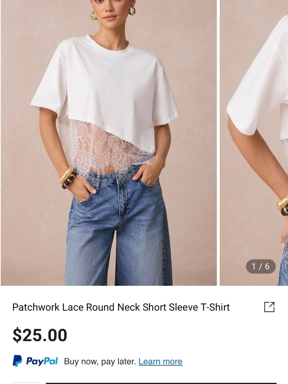 White Lace-Panel Crop Tee - Women's Short Sleeve